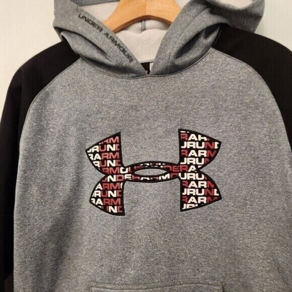 Under Armour Hoodie Fleece Logo Front Pullover Hooded Sweatshirt Youth Large EUC - Picture 3 of 13